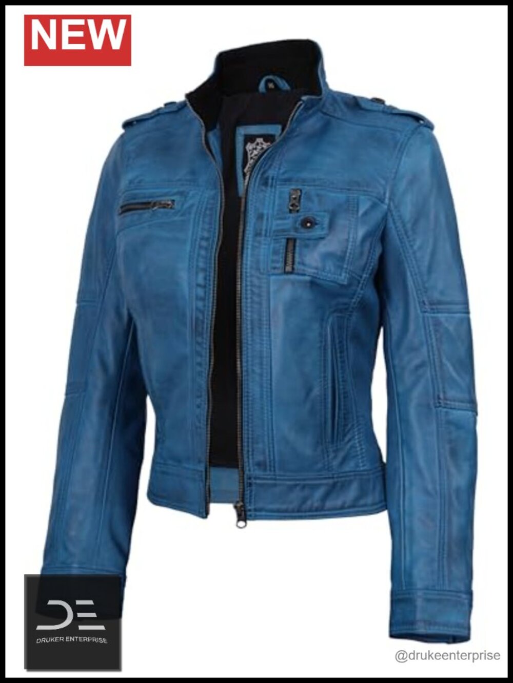 Real Lambskin Leather Jacket Womens Cafe Racer Moto Zip Rib Knit Collar